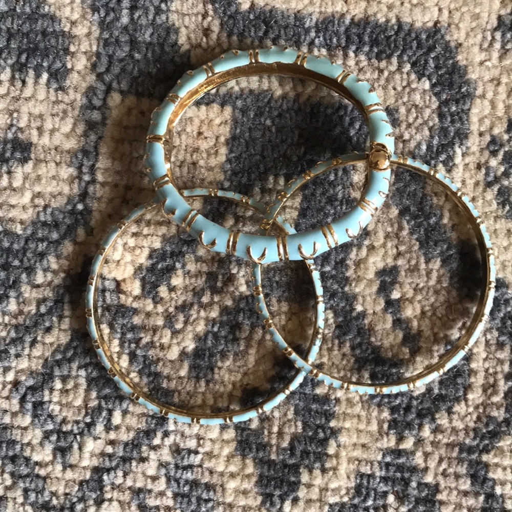Carolina blue and gold enamel bangles